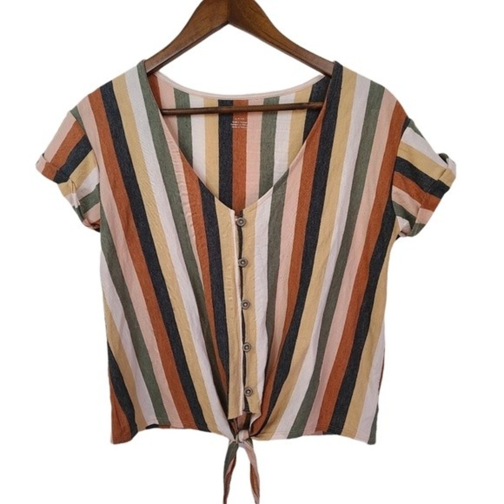 American Eagle Striped Tie Front V Neck Blouse Small Womens